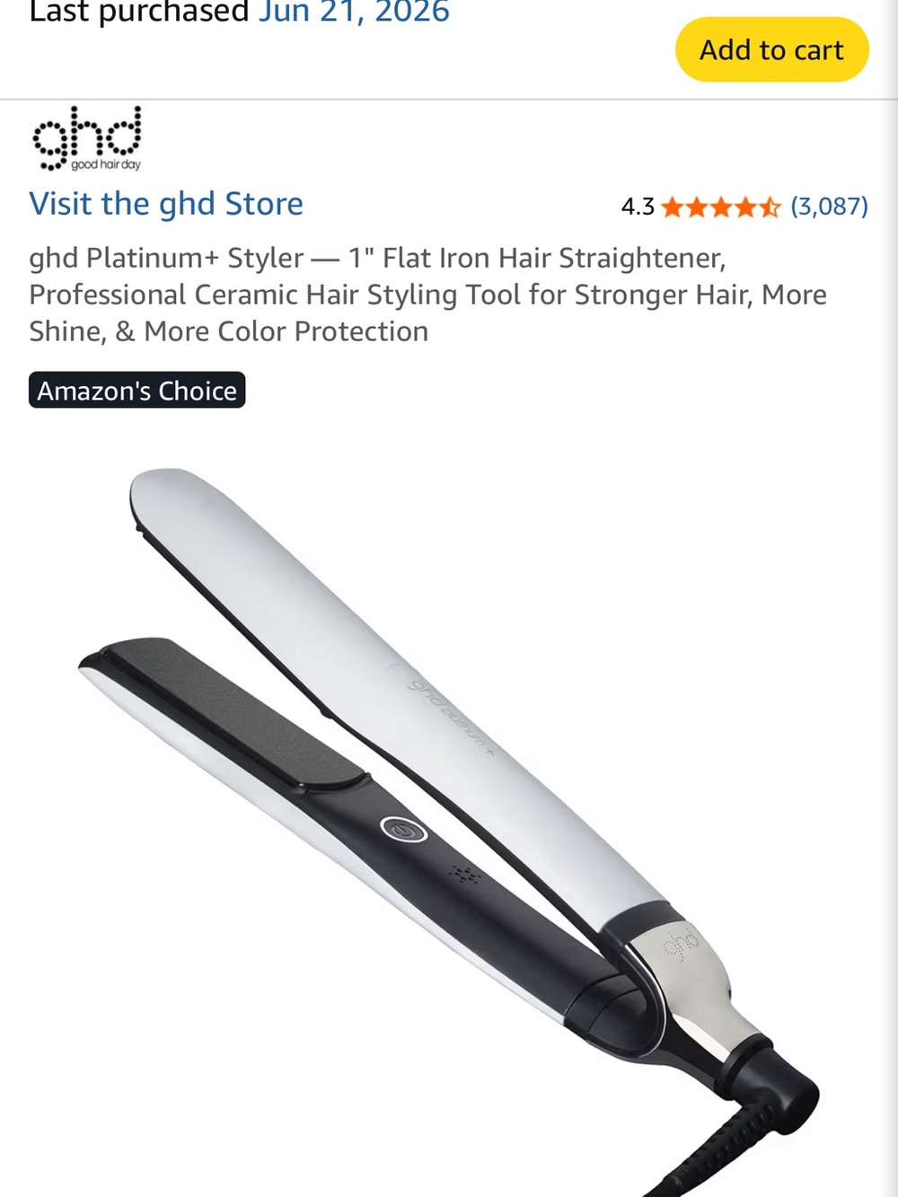 ghd Platinum+ Styler 1" Flat Iron Hair Straightener